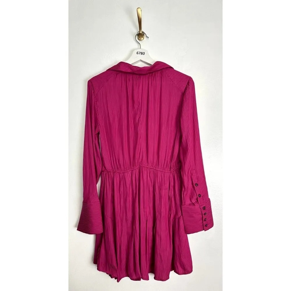 Free People Everly Pinstripe Long Sleeve Shirtdress in Pink Phenom Size Small - Picture 9 of 11